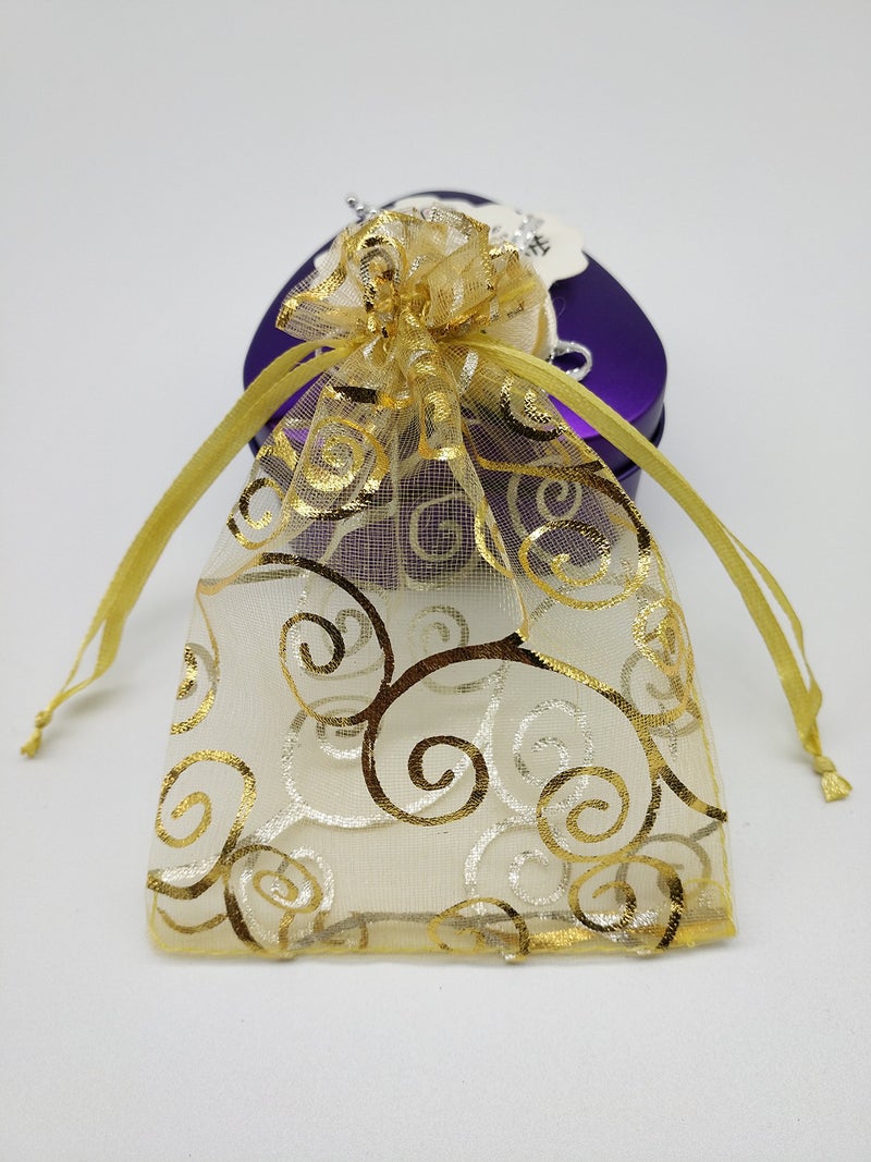 Ankirol 100pcs Sheer Organza Favor Bags For Wedding Baby Shower Rattan Print Gift Bags Samples Display Drawstring Pouches (3x4 inch, gold) - Image 5